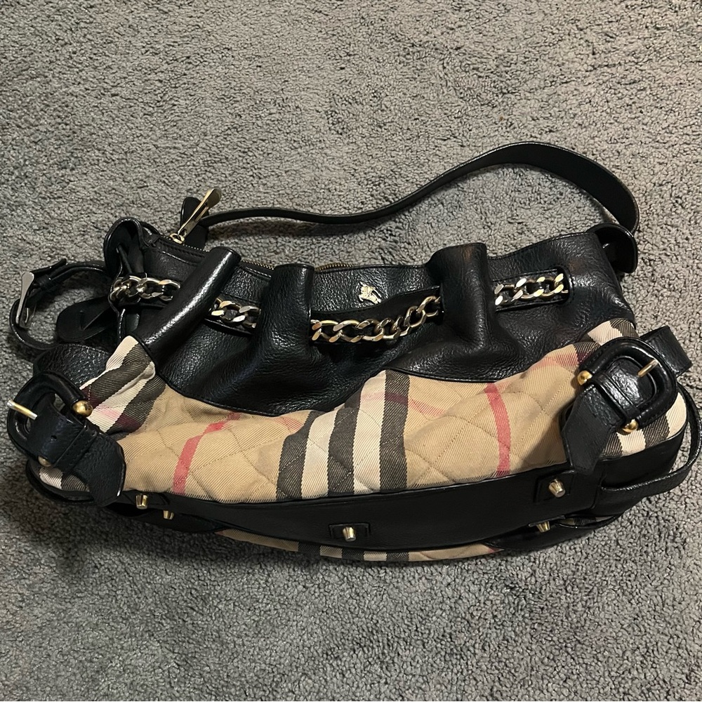 Burberry Brown/Beige Leather and Quilted House Check handbag